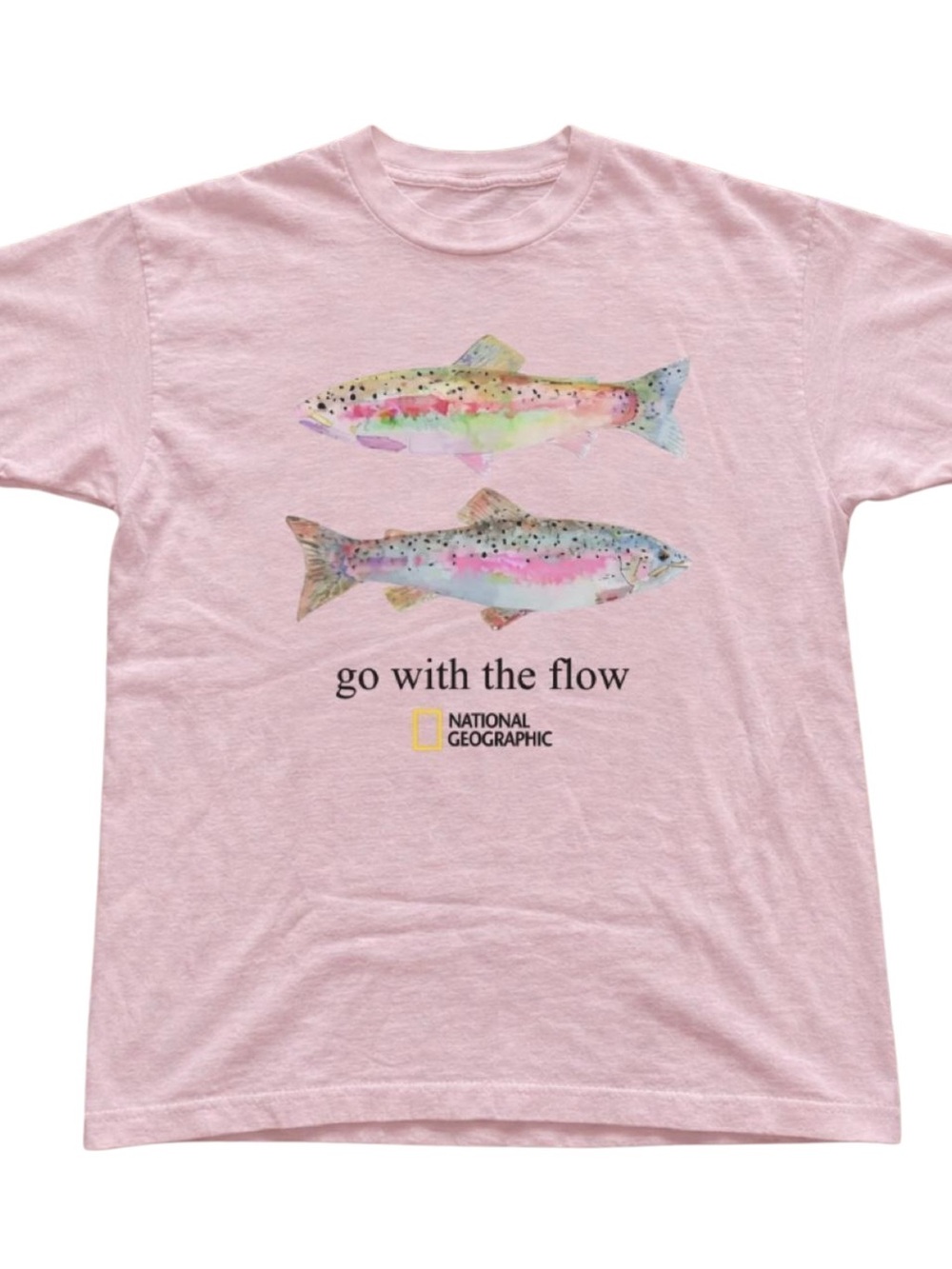 Light Pink Tee with Watercolor Trout Graphic